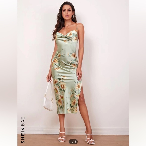 SHEIN BAE Satin Floral Sage - Picture 2 of 3